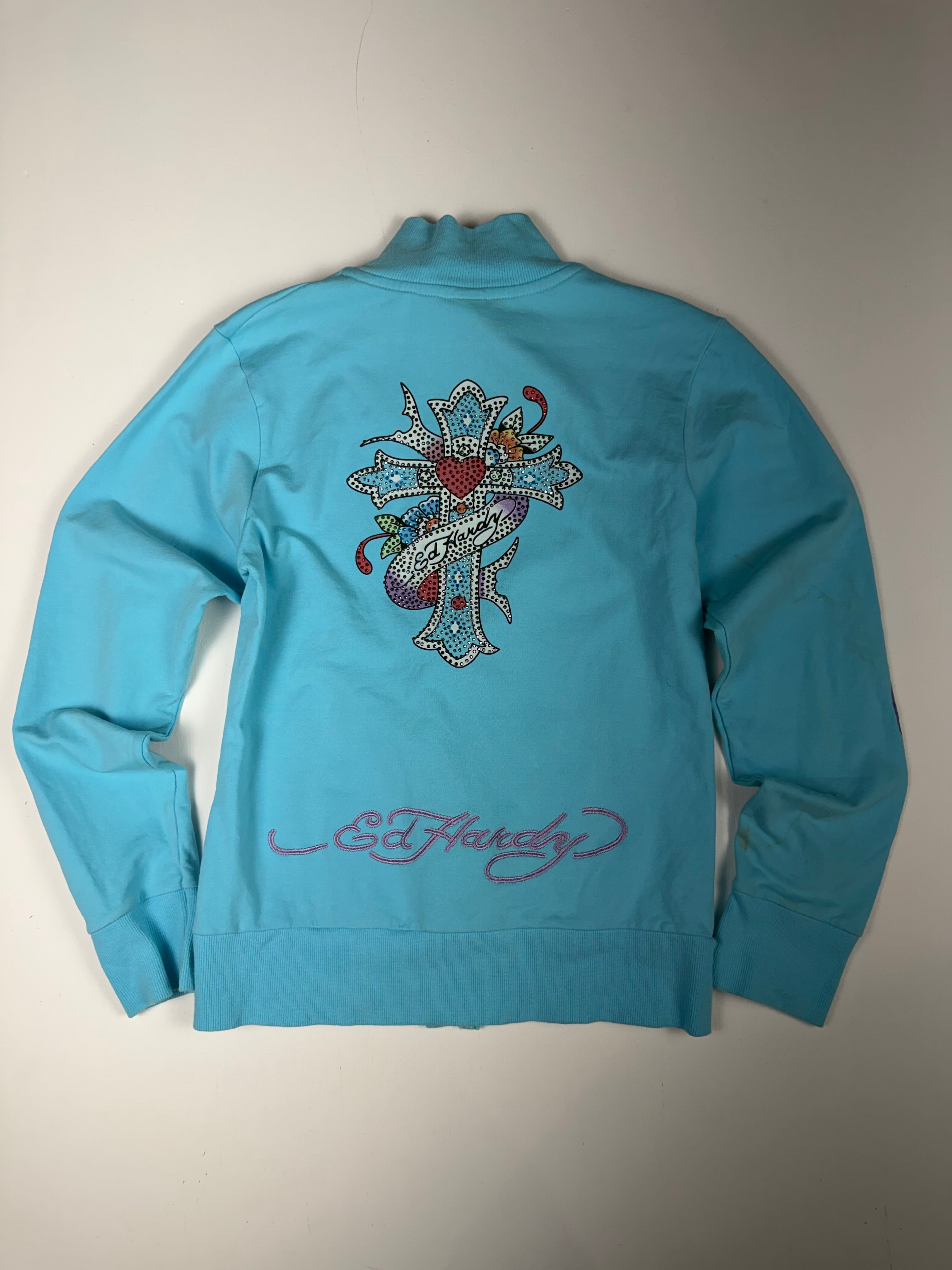 Teal Ed Hardy Zip Up Sweater