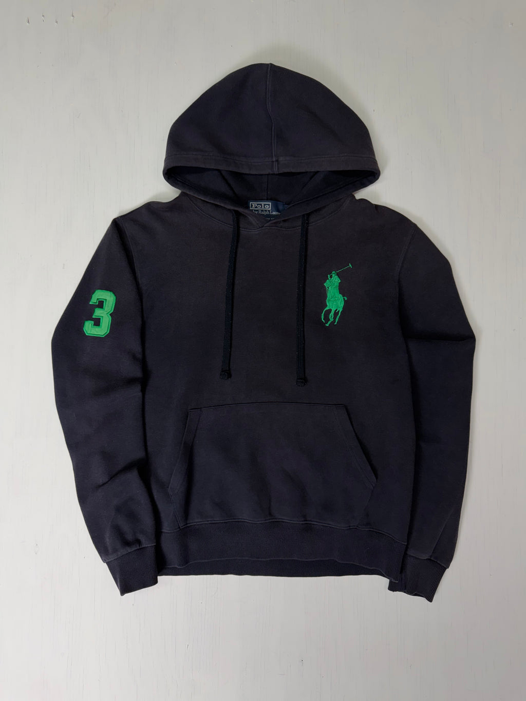 Black Faded Big Pony Polo Hoodie