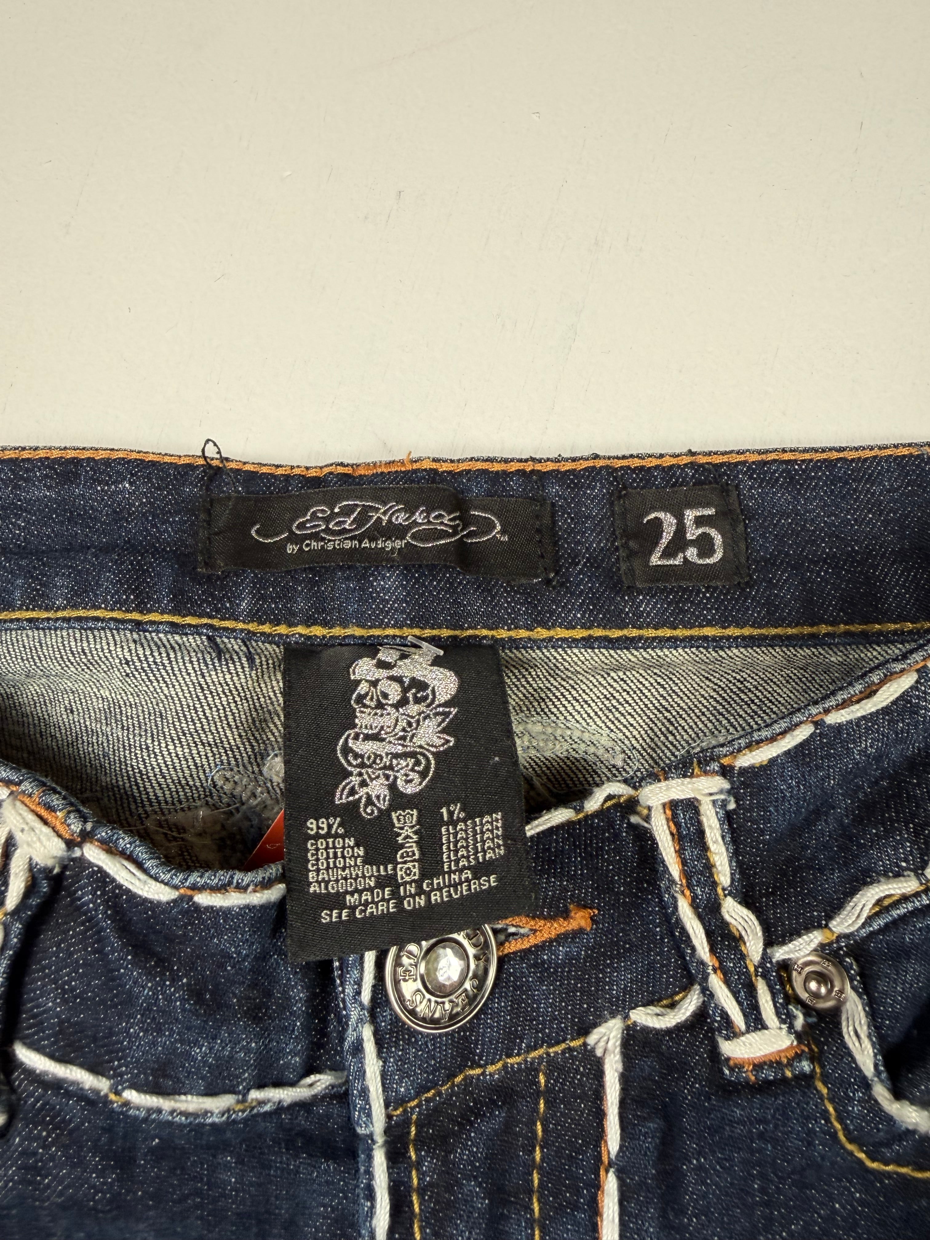 Darkwash Ed Hardy Over Stitch Skinny Jeans