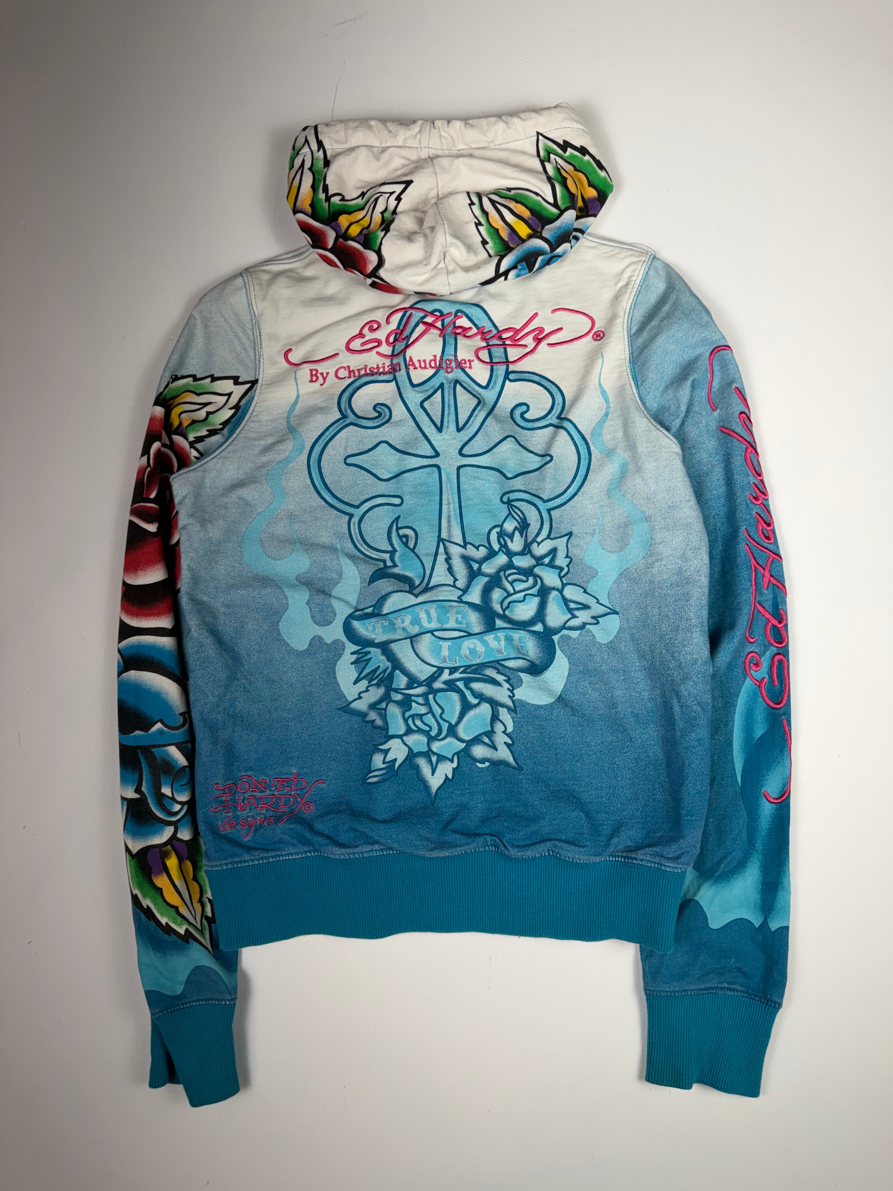 Ed Hardy True Love Blue Flame Zip Up Hoodie