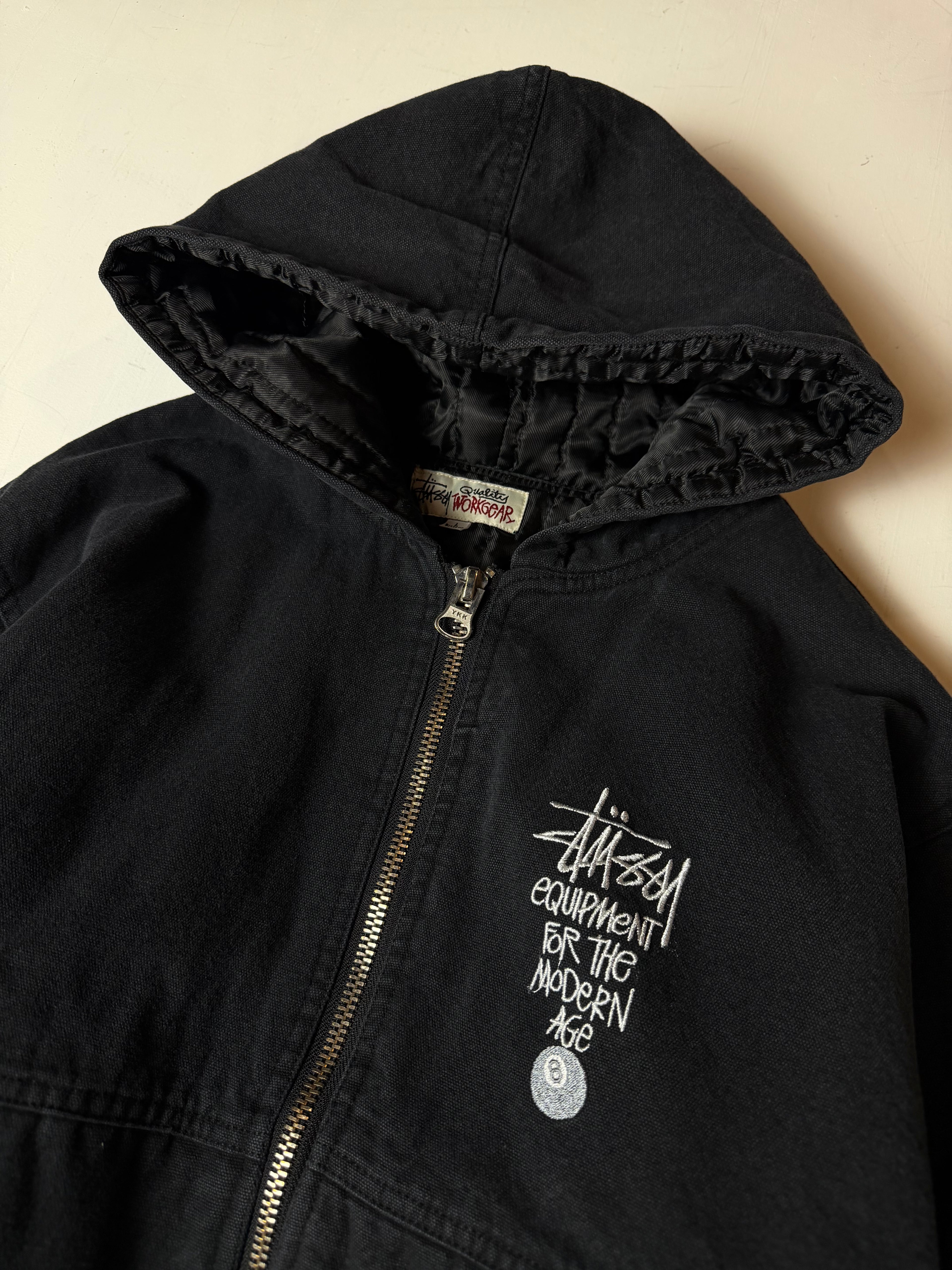 Black Stussy Hooded Work Wear Jacket