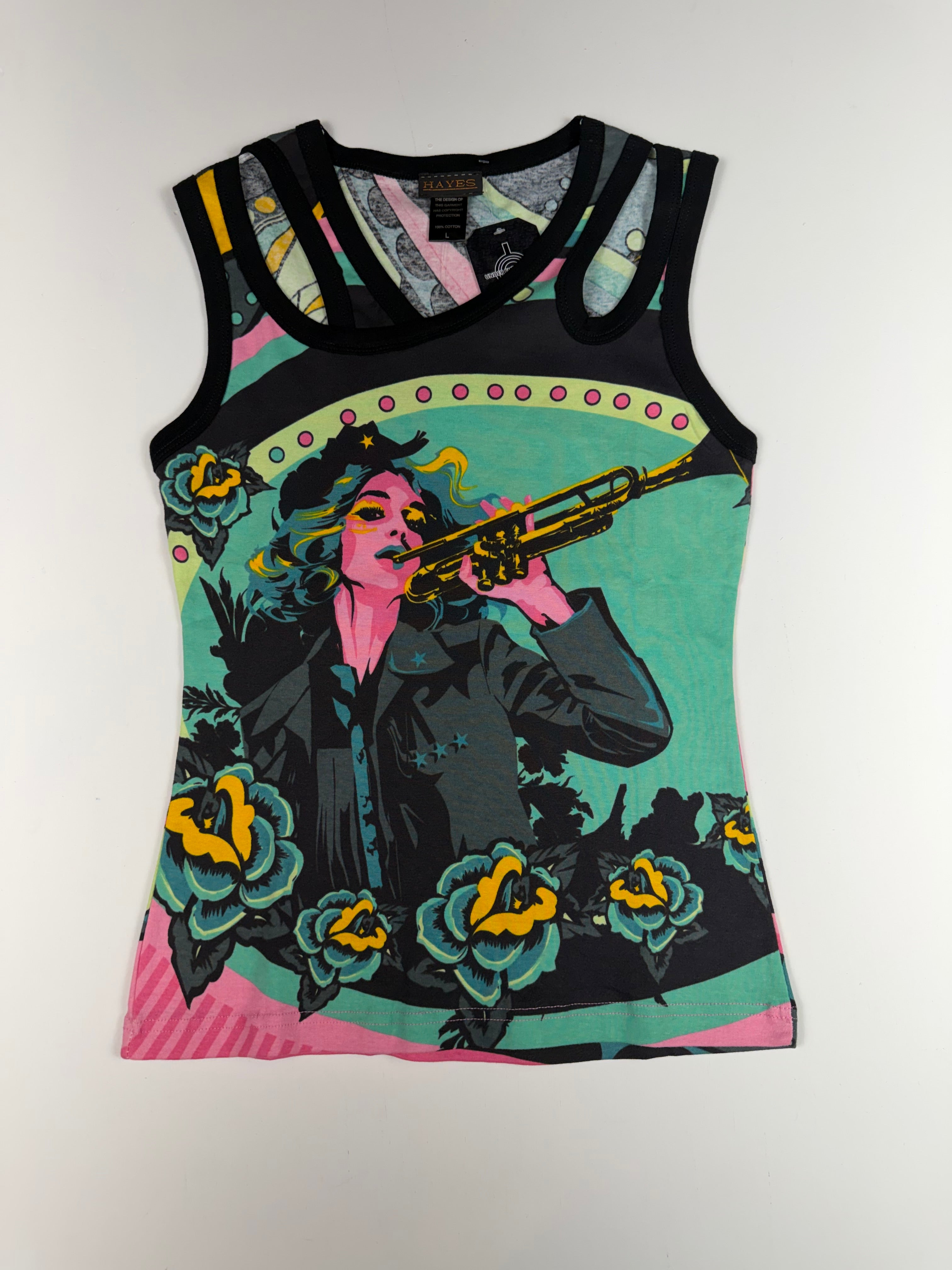 Teal & Pink Custo Hayes Trumpet Player Femme Tank Top
