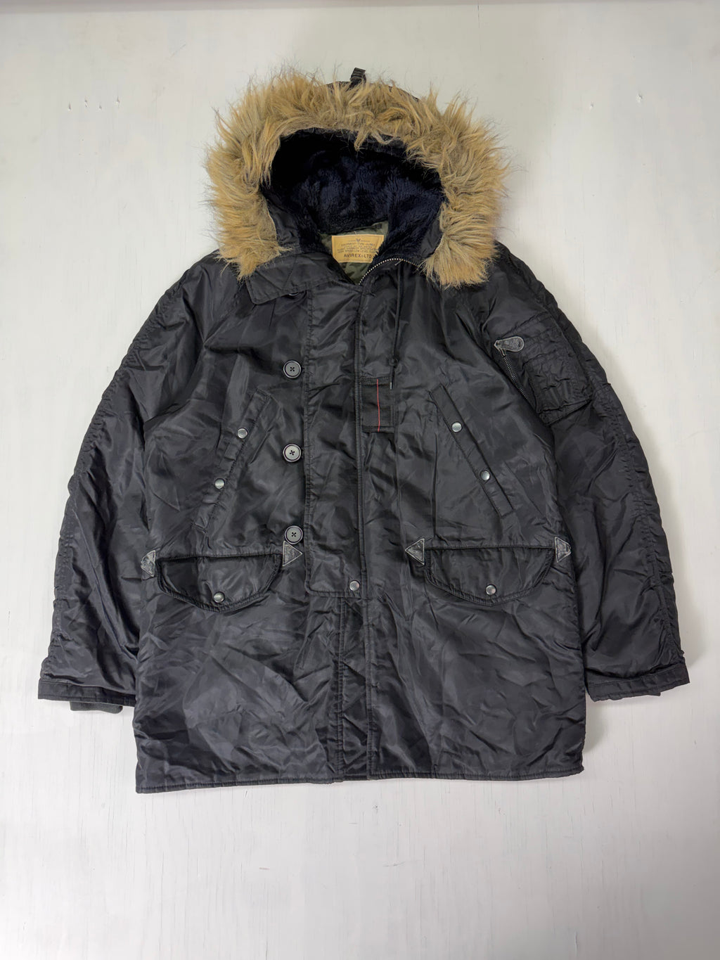 Black Avirex Fur Hood Jacket