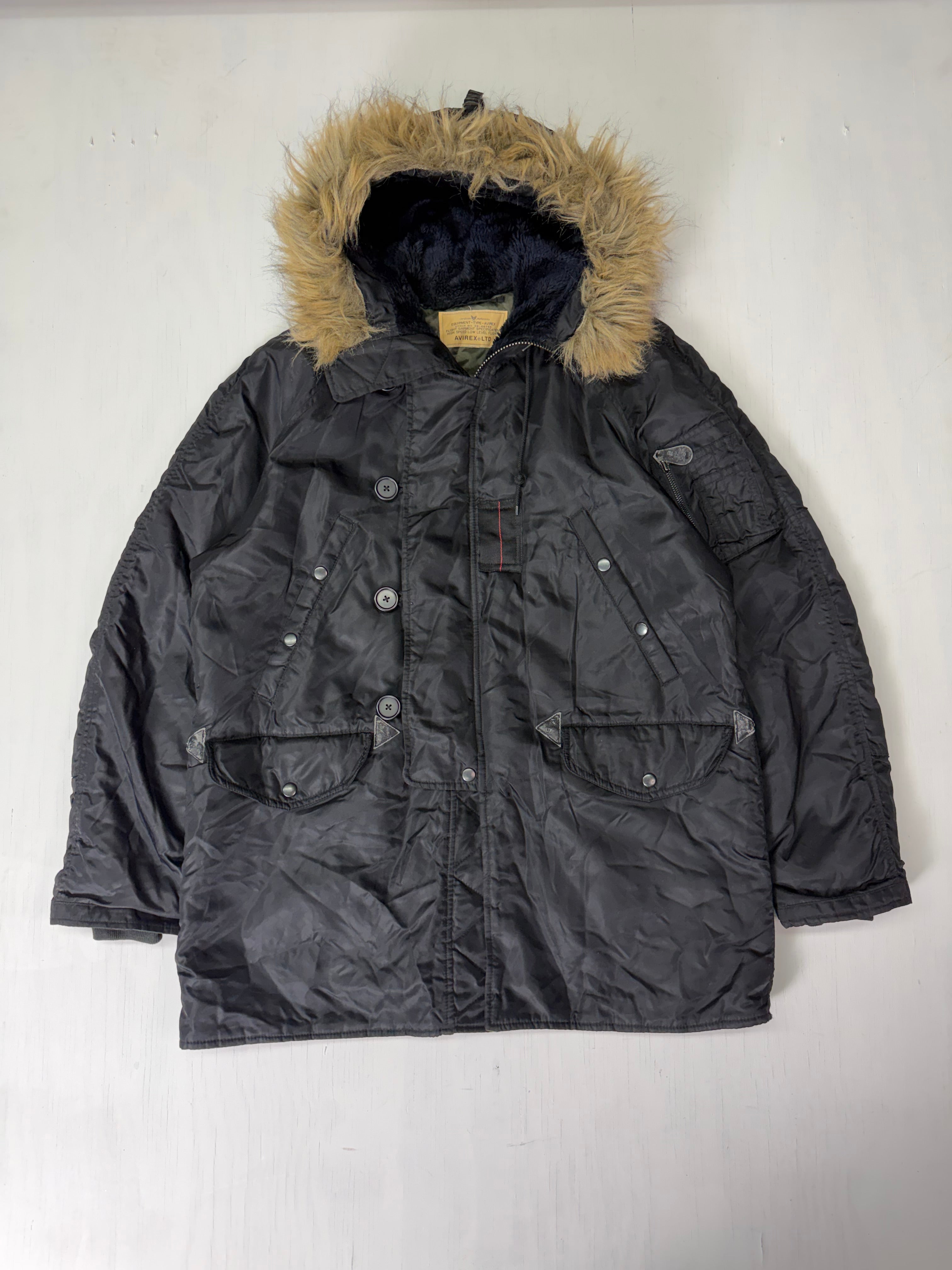 Black Avirex Fur Hood Jacket