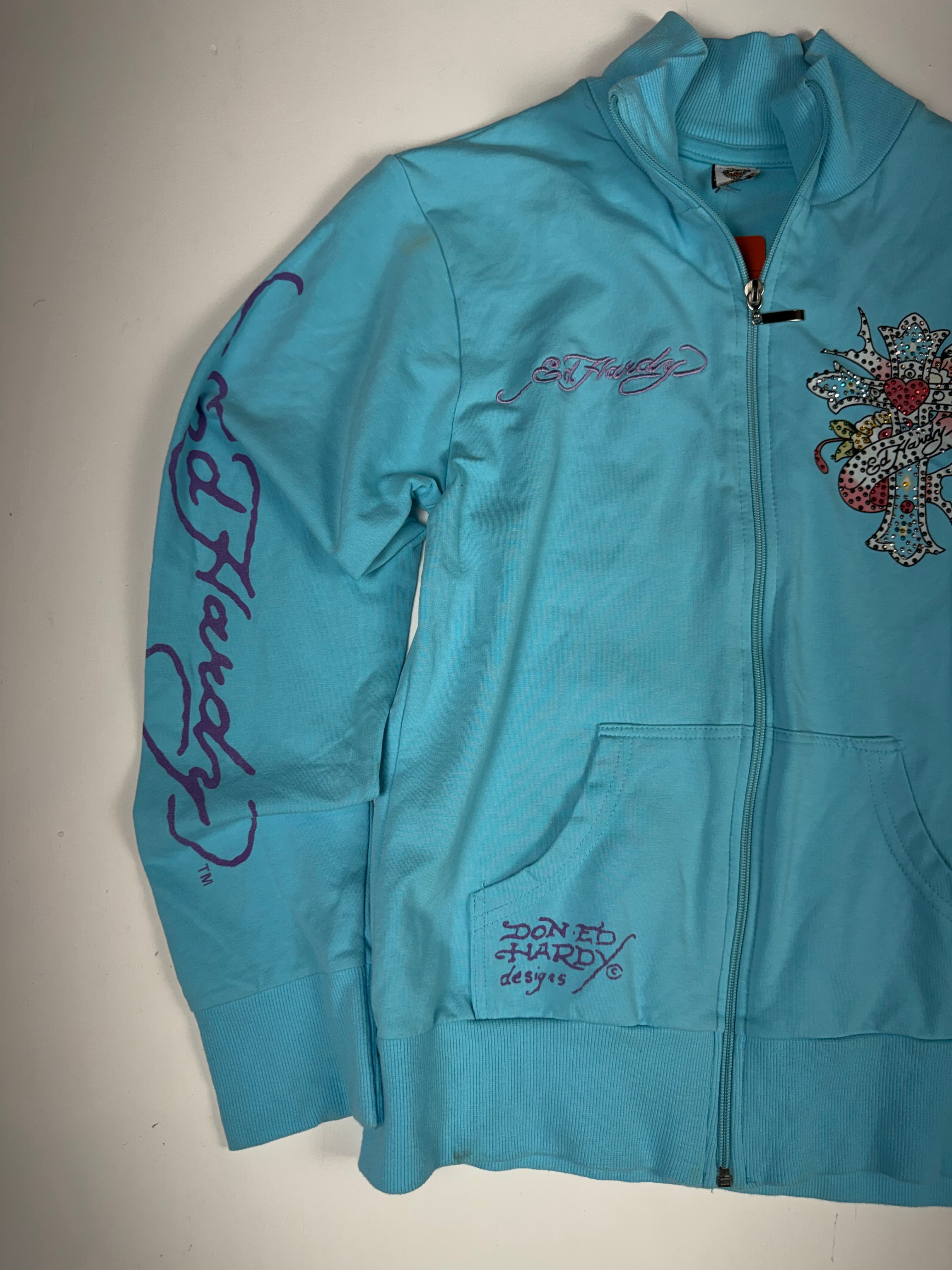 Teal Ed Hardy Zip Up Sweater