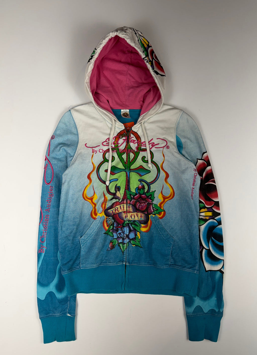 Ed Hardy True Love Blue Flame Zip Up Hoodie