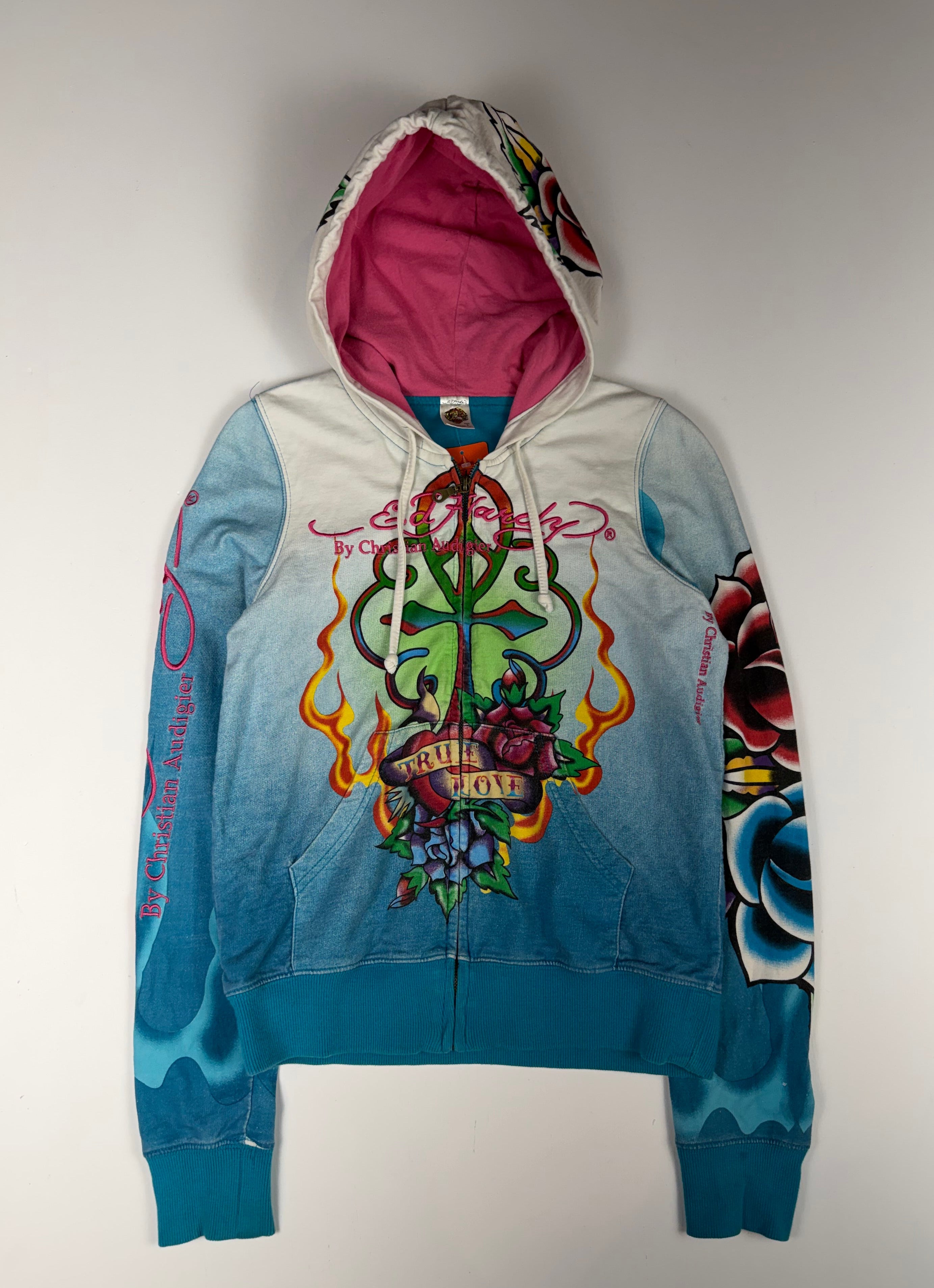 Ed Hardy True Love Blue Flame Zip Up Hoodie