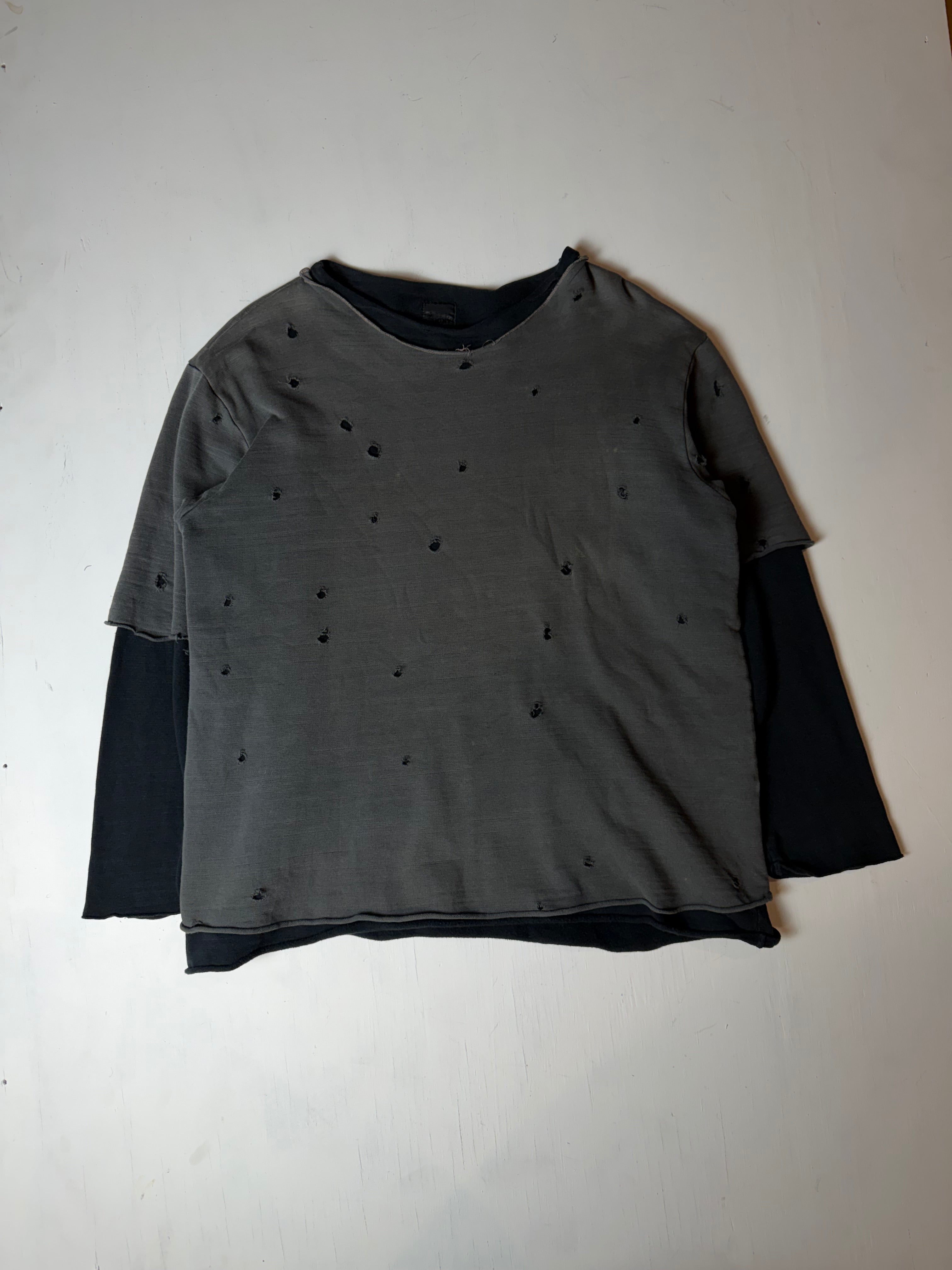 Black/Grey Distressed Japanese Layered Longlseeve
