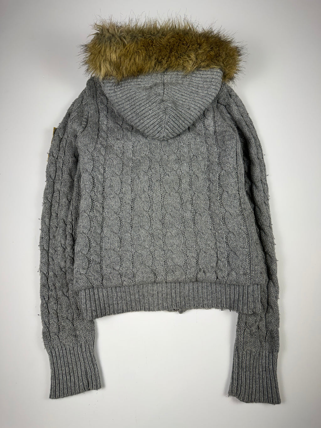 Grey PINK Fur Hood Zip Up Hoodie