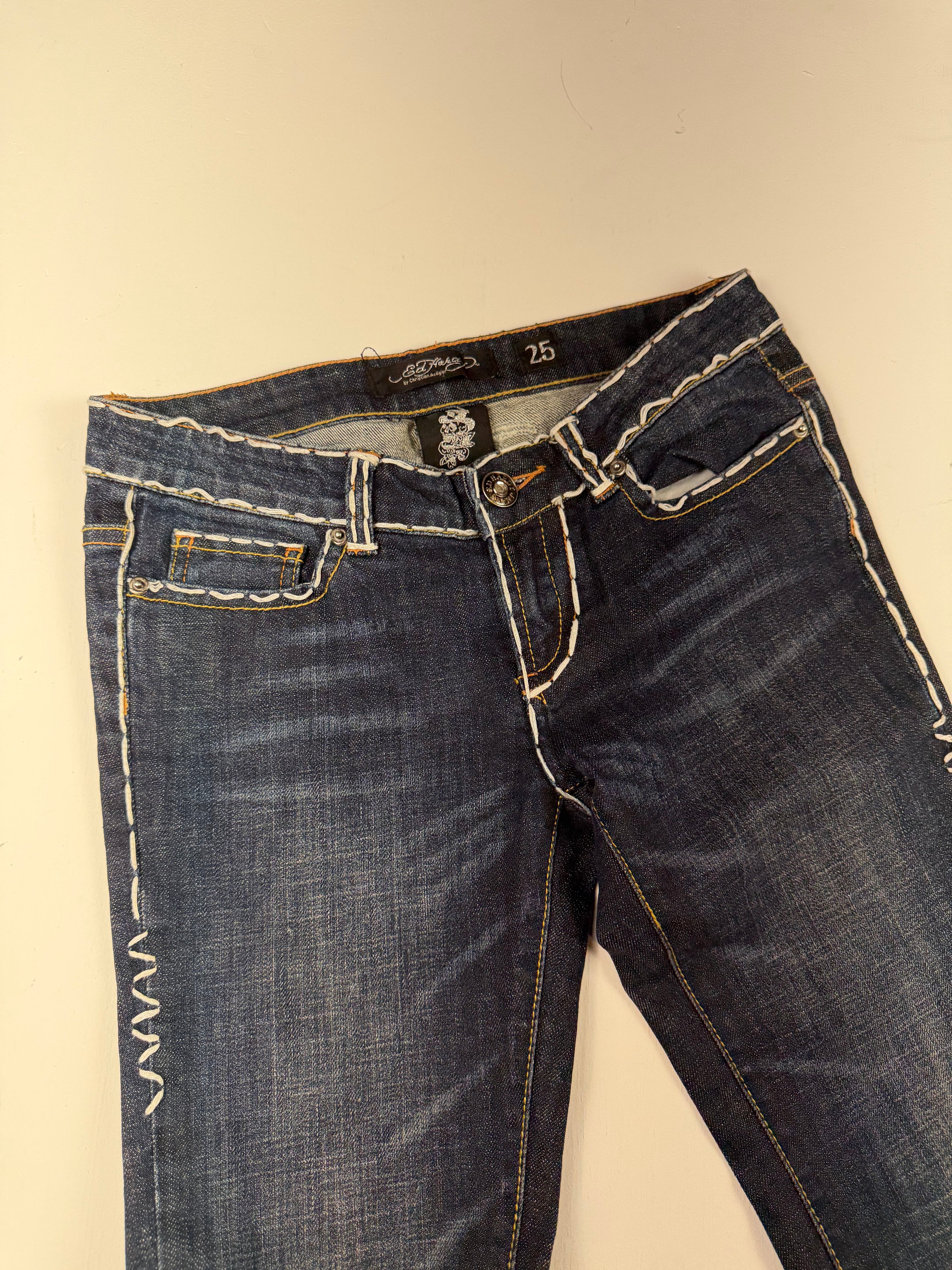 Darkwash Ed Hardy Over Stitch Skinny Jeans