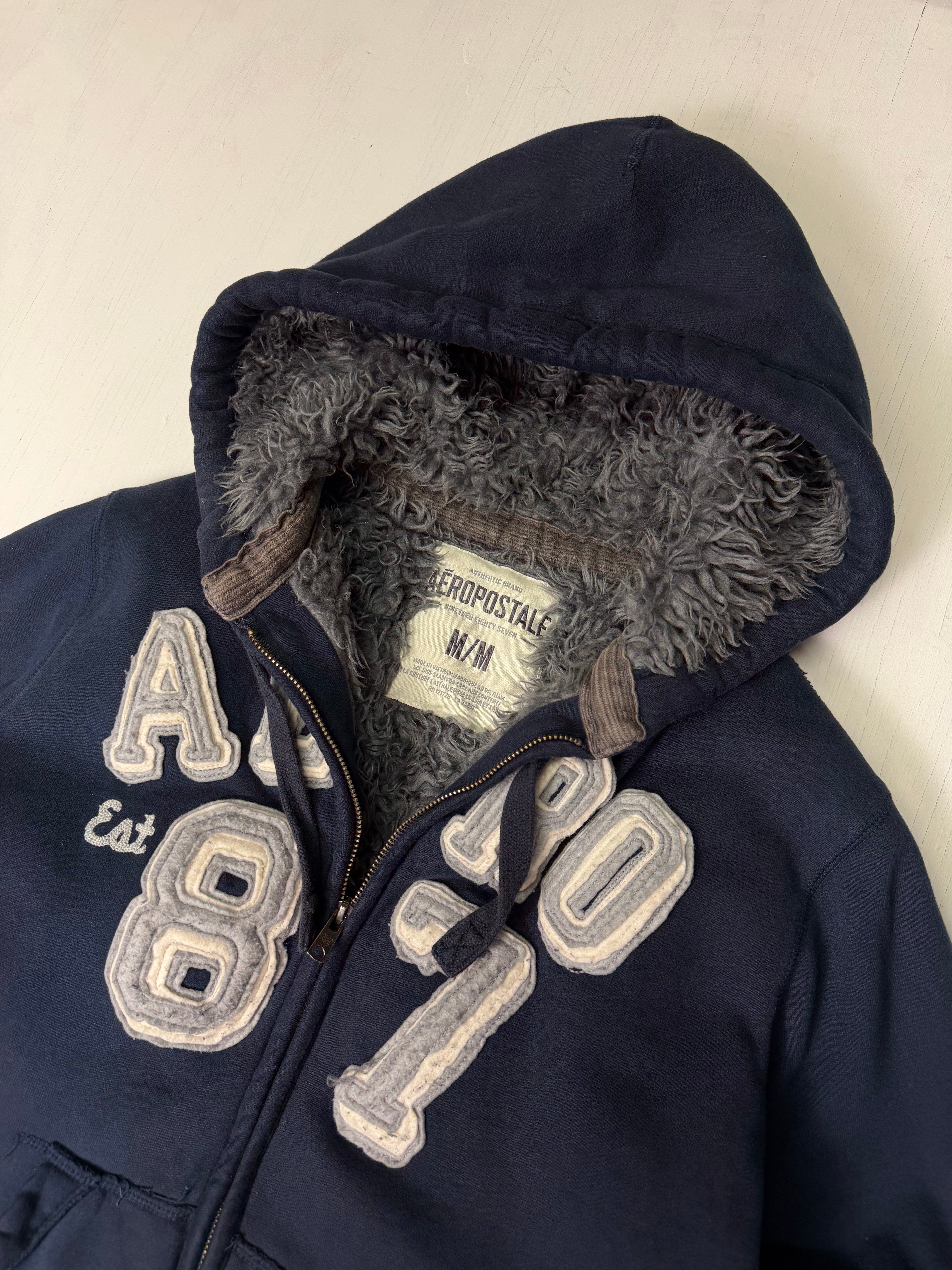Navy Aeropostle Sherpa Zip Up Hoodie