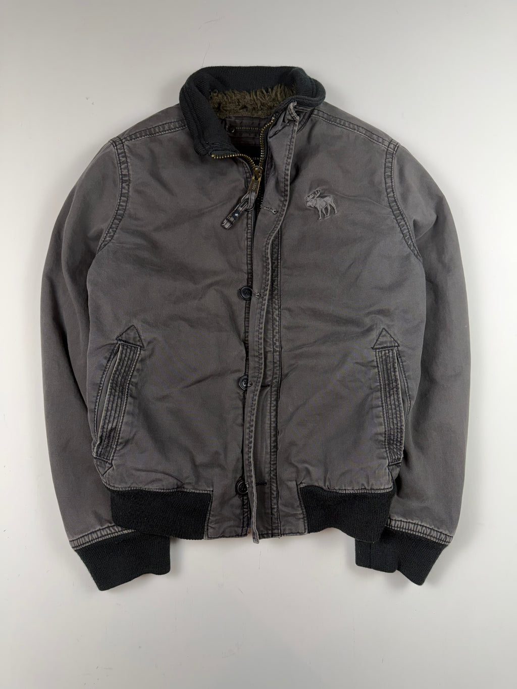 Grey Abercrombie Big Moose Sherpa Lined Jacket