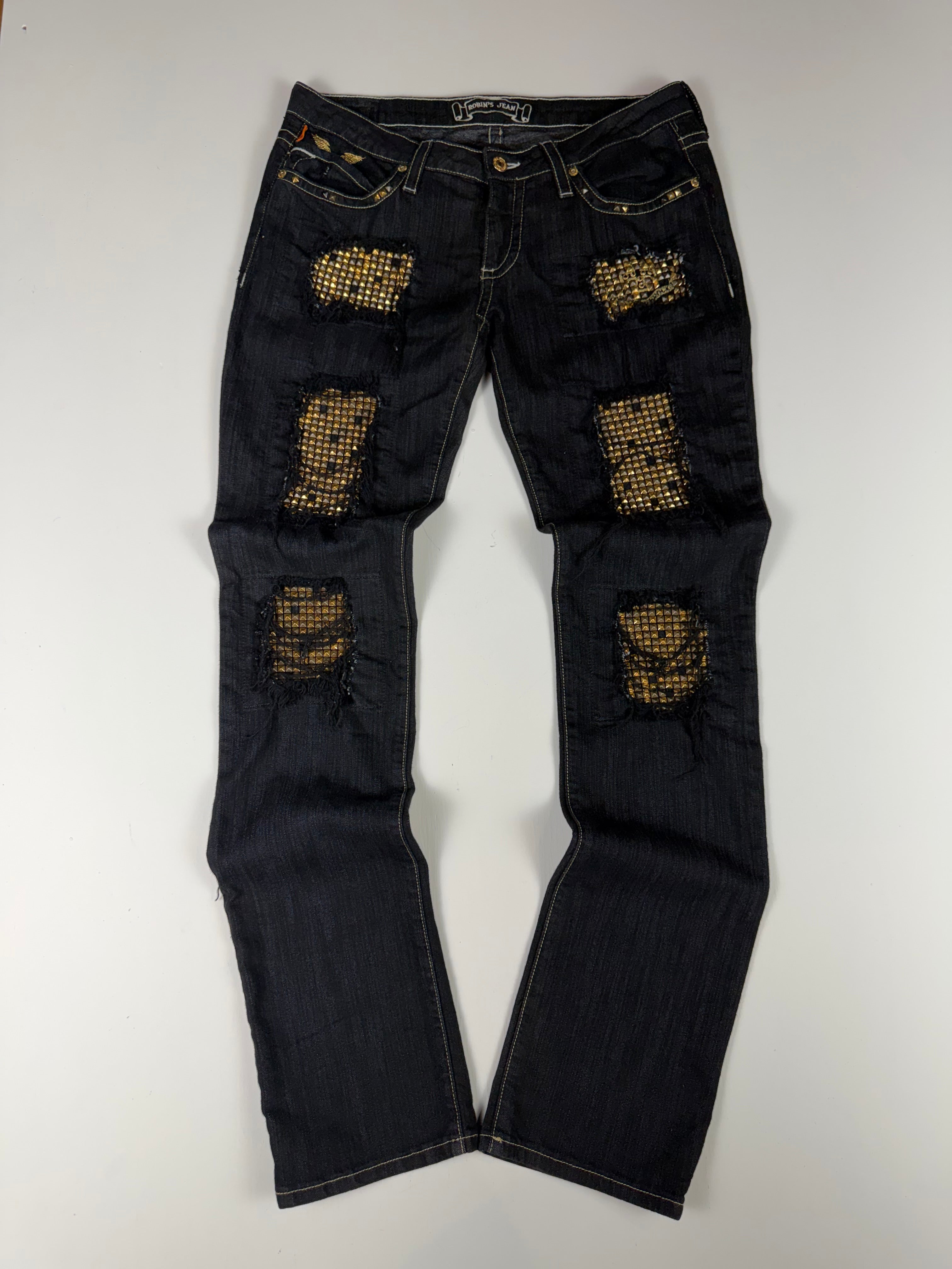 Black Robin Jeans w/ Gold Rhinestones