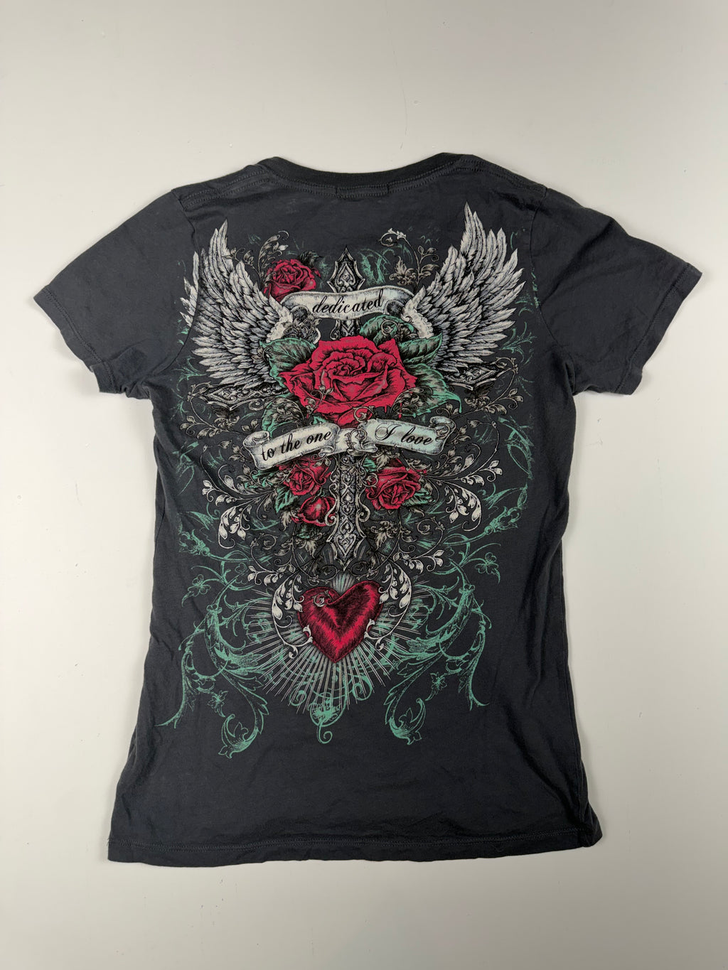 Grey Y2K Angel Wings Femme Tee