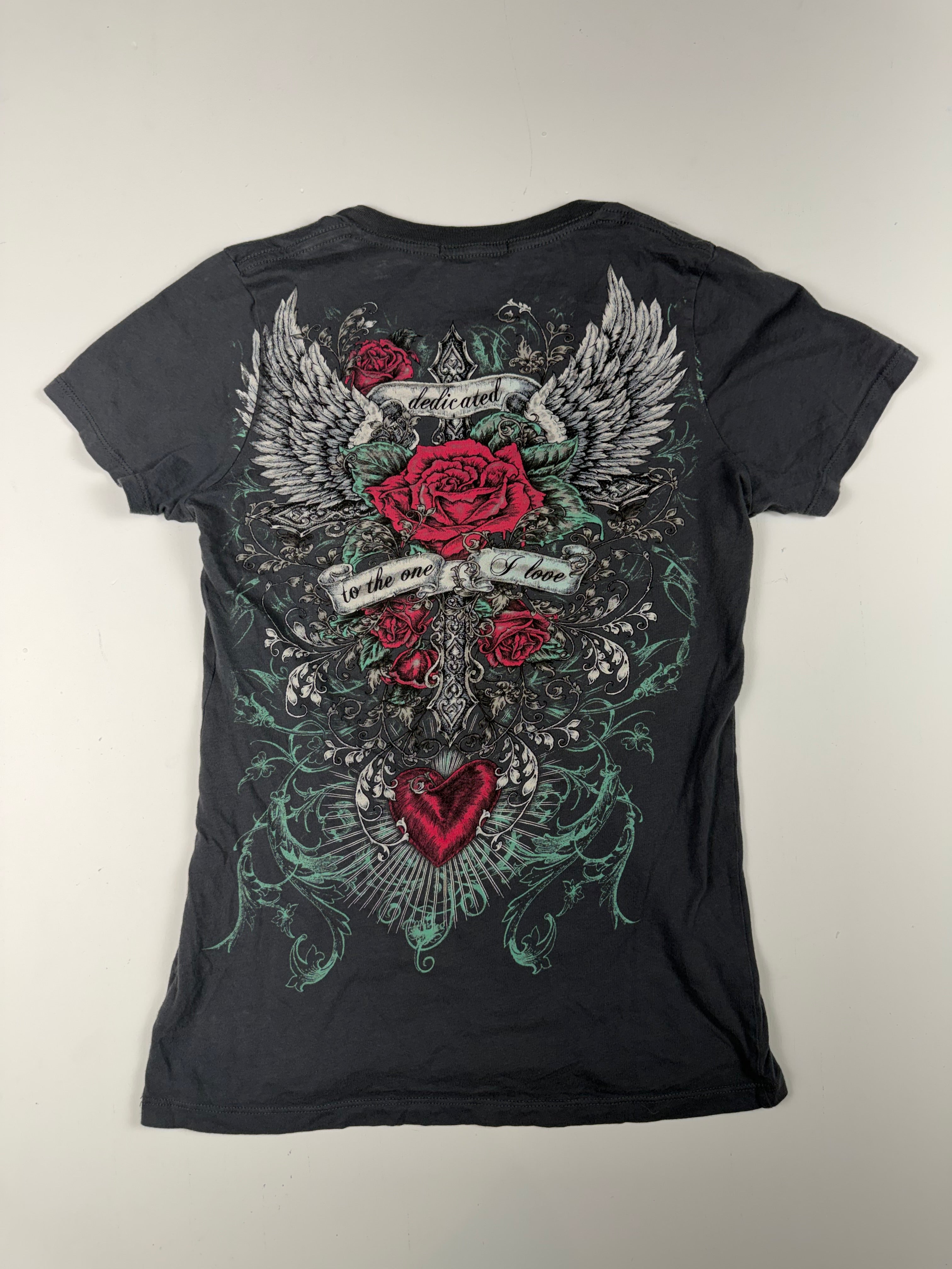 Grey Y2K Angel Wings Femme Tee