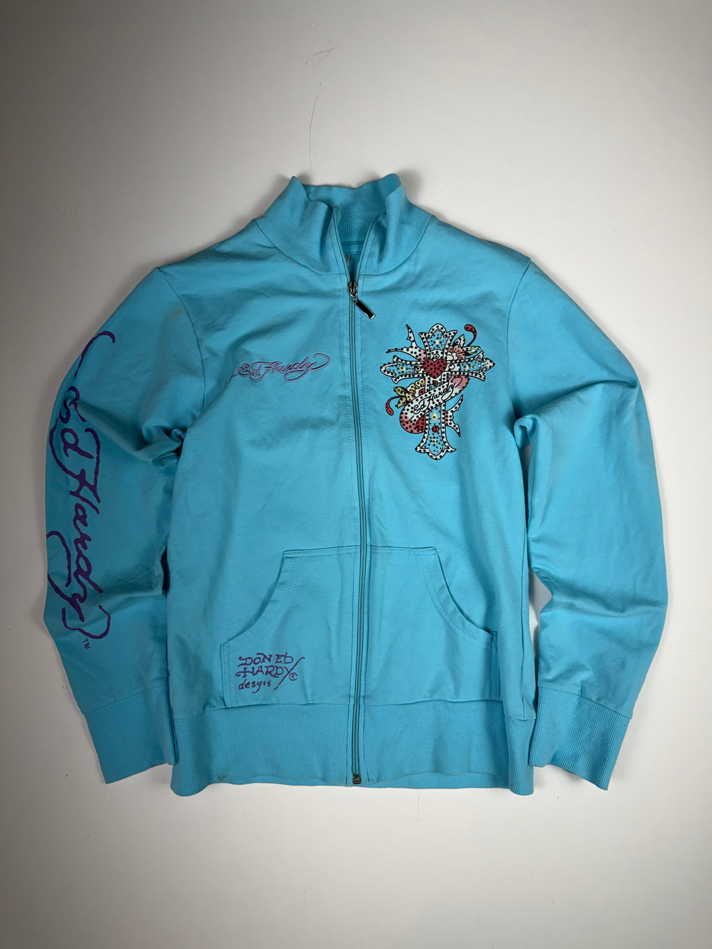 Teal Ed Hardy Zip Up Sweater
