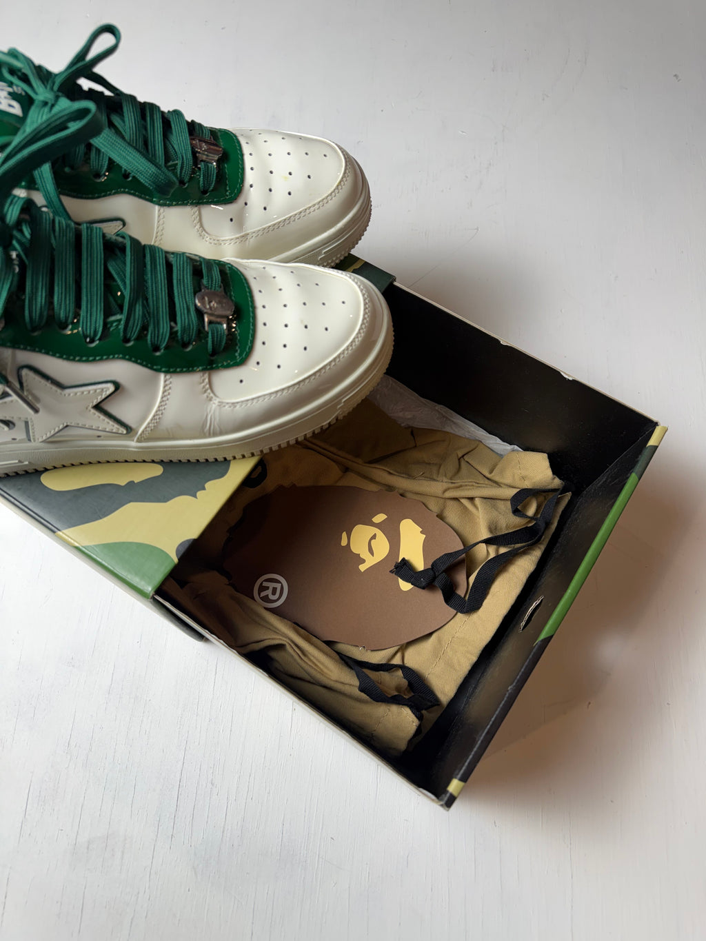 BAPE Bapesta White Green Sz 9
