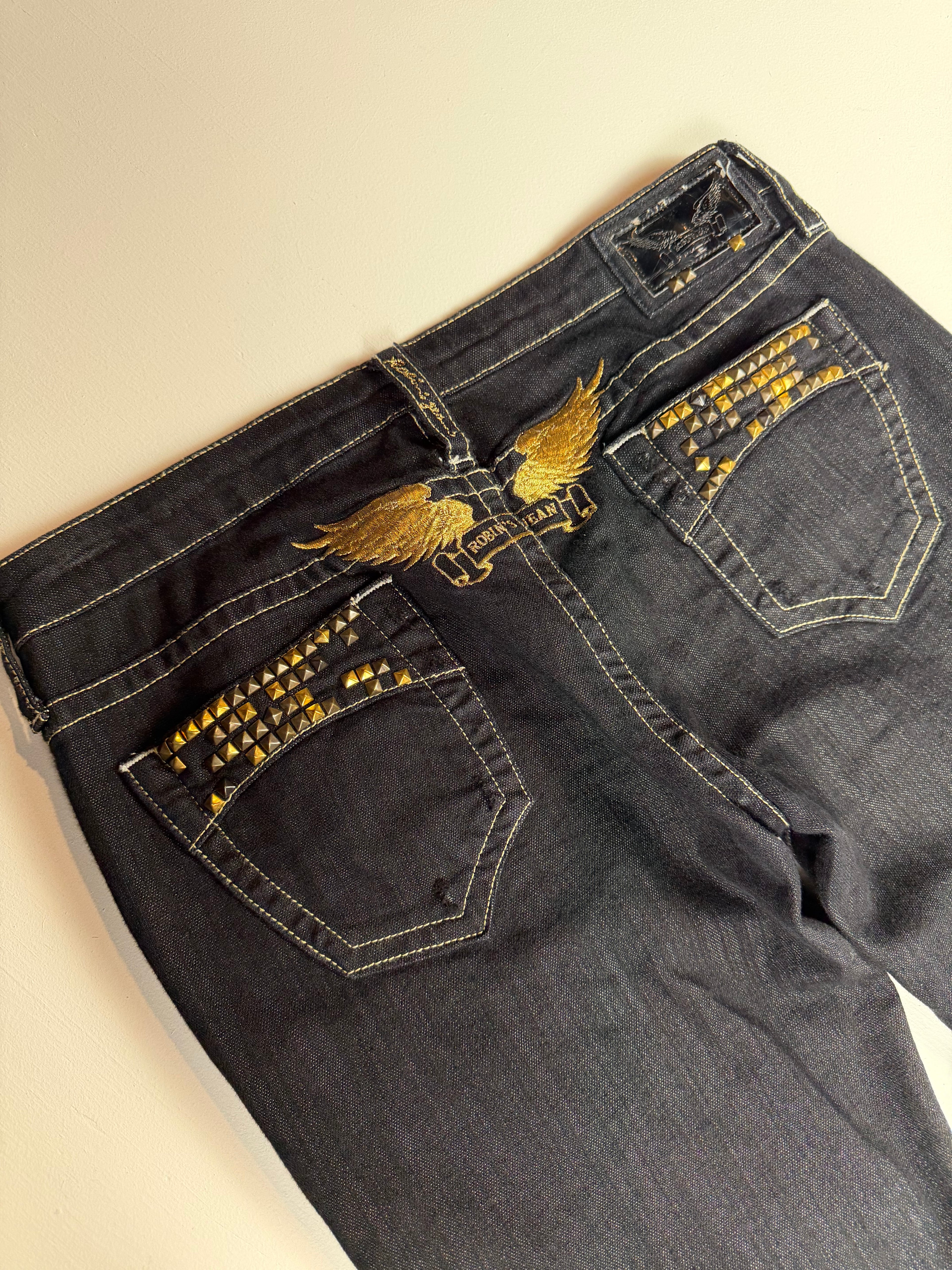 Black Robin Jeans w/ Gold Rhinestones