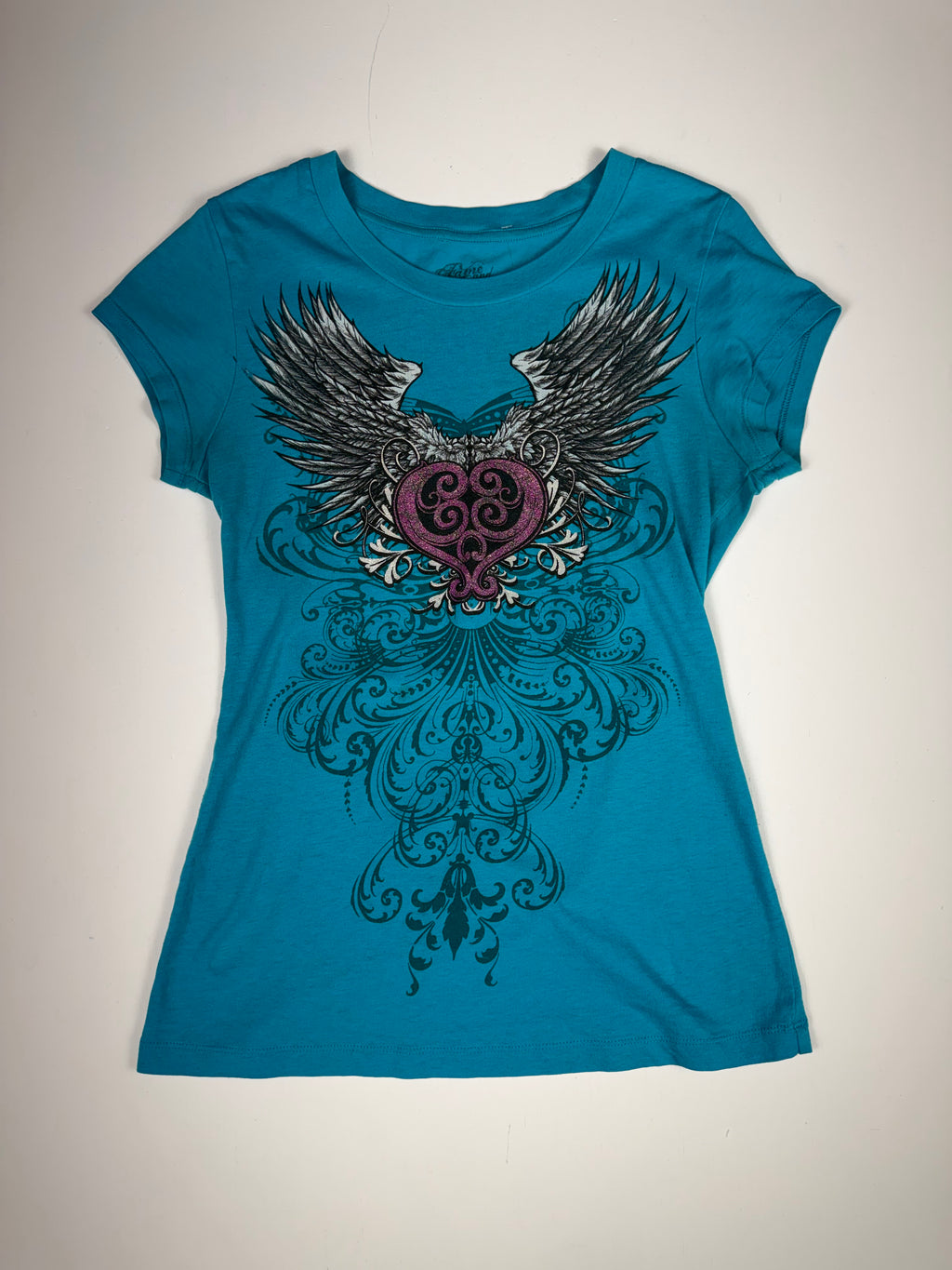 Teal Blue Y2K Angel Wings Tee
