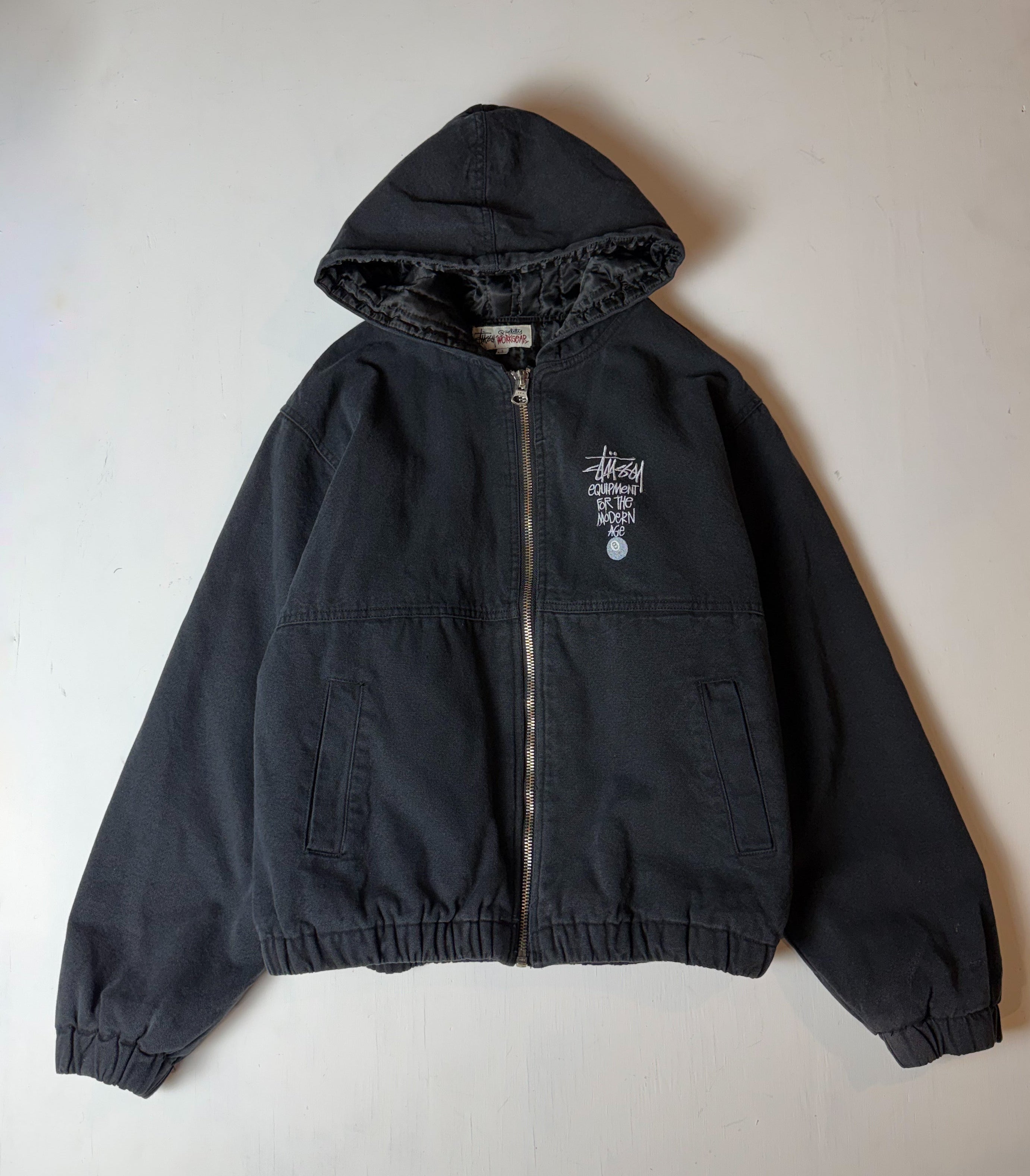 Black Stussy Hooded Work Wear Jacket