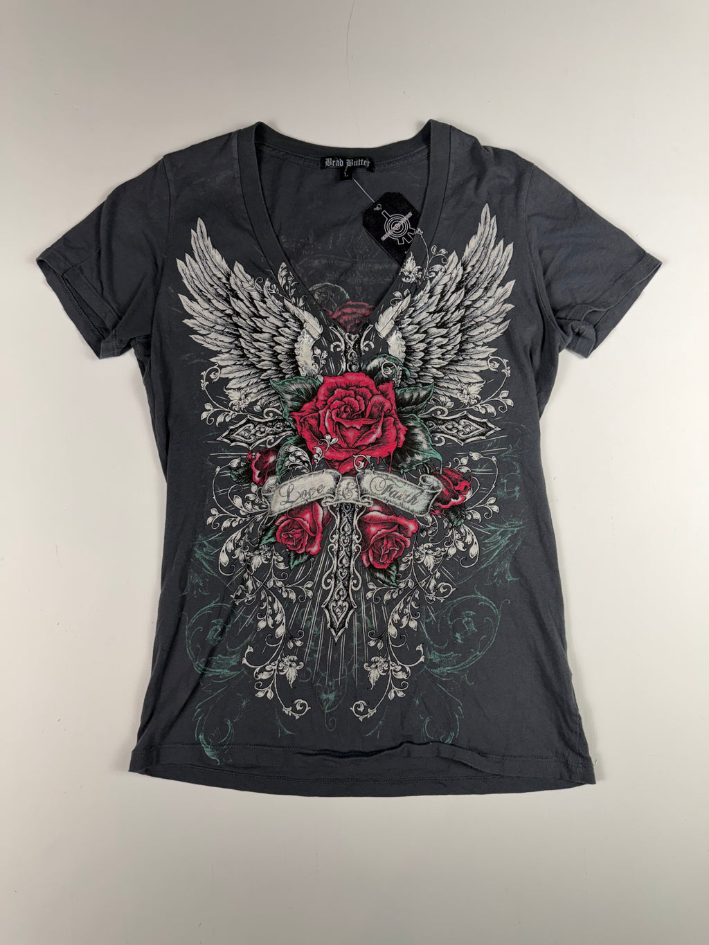Grey Y2K Angel Wings Femme Tee
