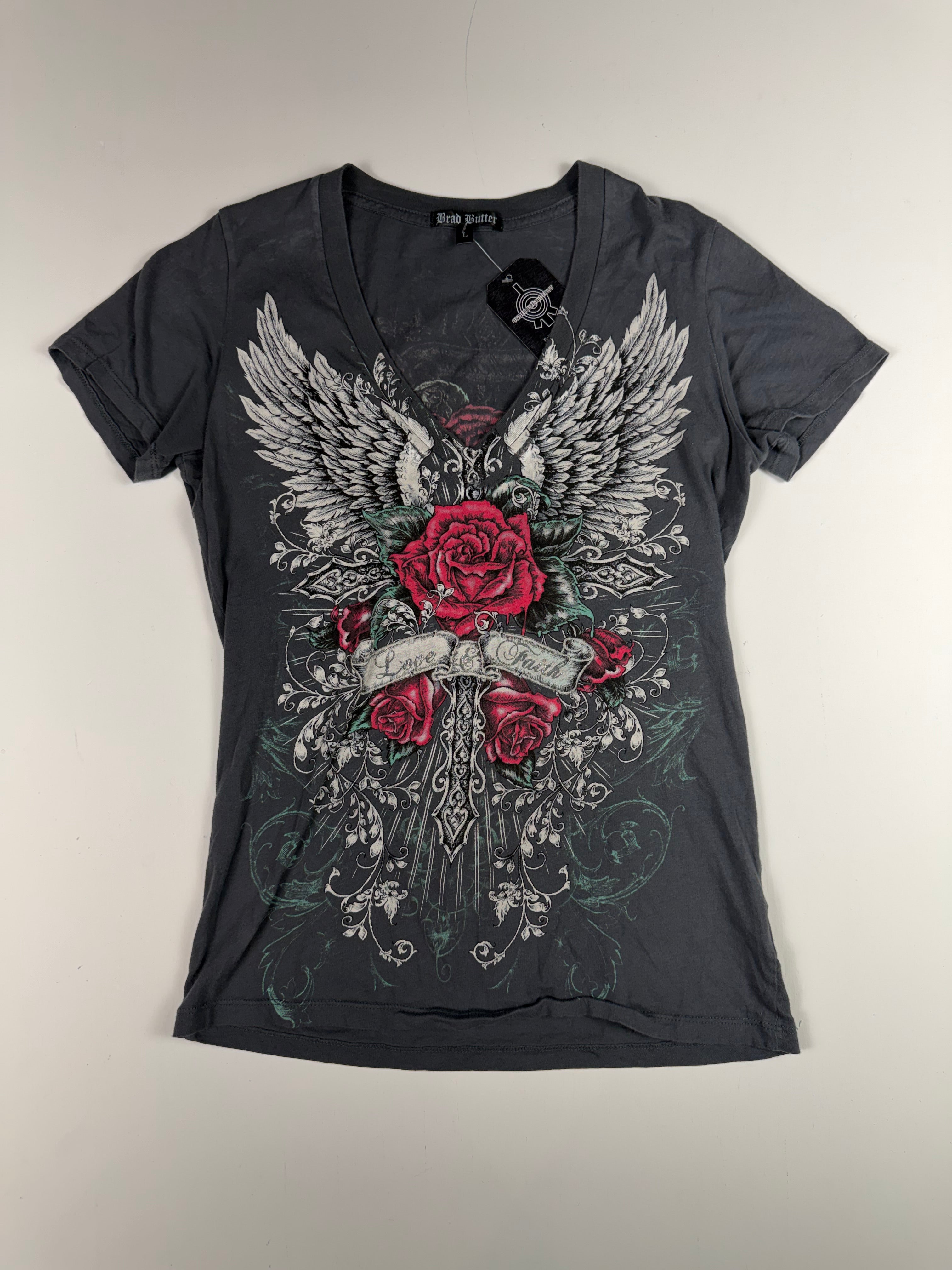 Grey Y2K Angel Wings Femme Tee
