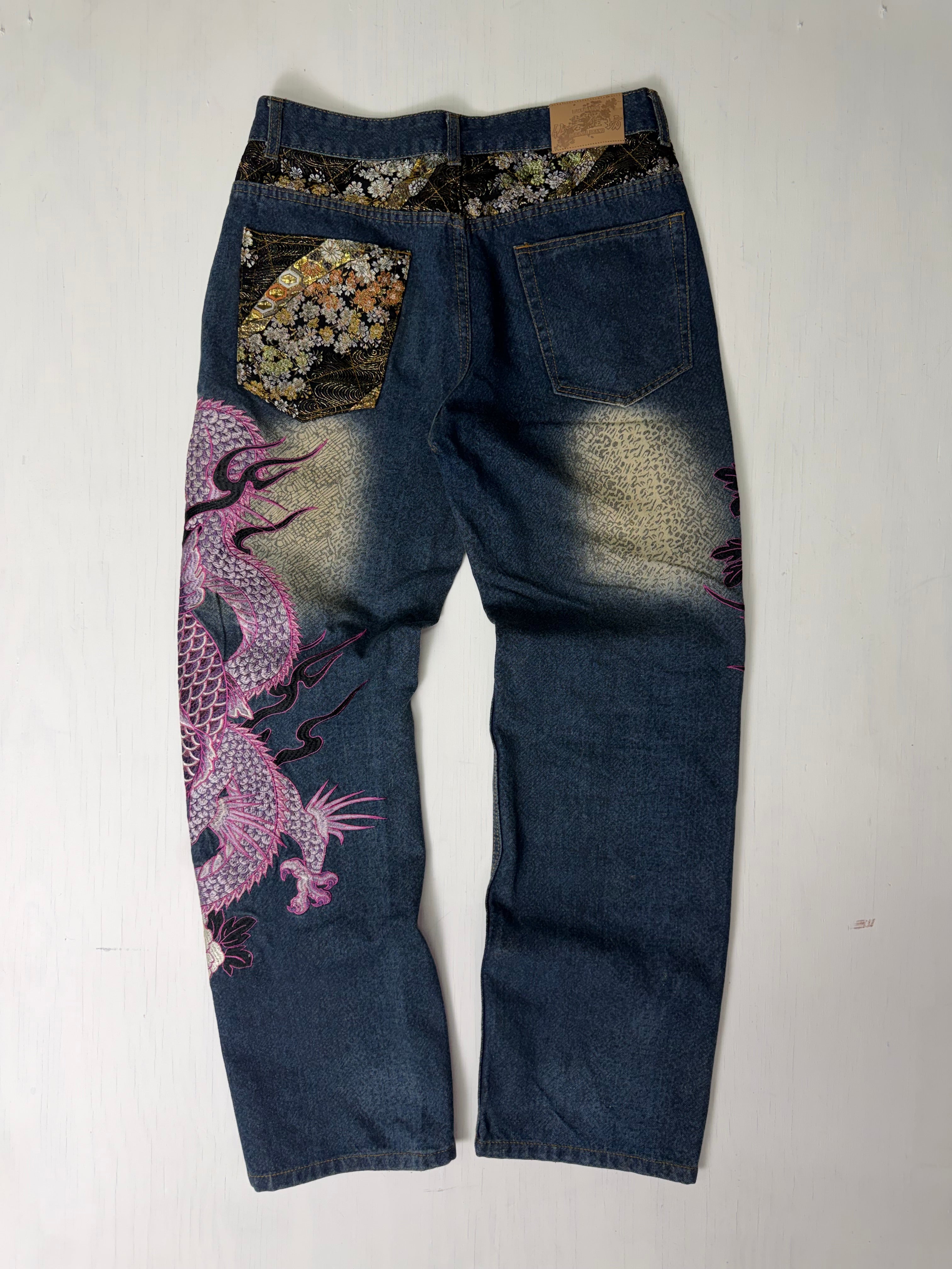Bukkirabou 'Pink Dragon' Embroidered Japanese Jeans